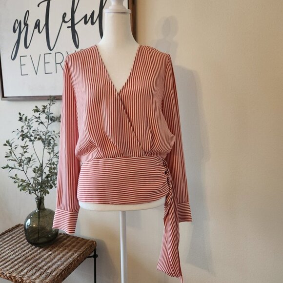 STRIPE BLOUSE WITH BANDED WAIST TIE BY CHELSEA28 / NORDSTROM - SIZE S - EUC - Picture 3 of 10